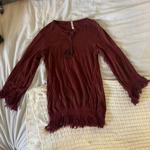 Mallarello woman size S lace tunic top boho. A Wine red super delicate piece.